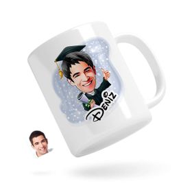 Kişiye Özel Erkek Mezun Karikatürlü Beyaz Kupa Bardak