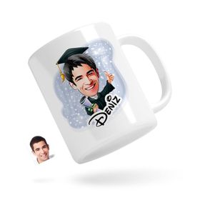 Kişiye Özel Erkek Mezun Karikatürlü Beyaz Kupa Bardak