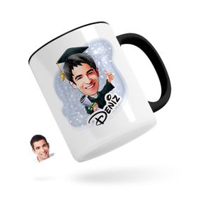 Kişiye Özel Erkek Mezun Karikatürlü Siyah Kupa Bardak