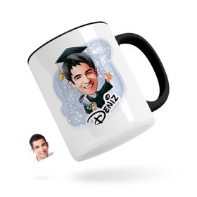 Kişiye Özel Erkek Mezun Karikatürlü Siyah Kupa Bardak
