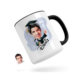 Kişiye Özel Erkek Mezun Karikatürlü Siyah Kupa Bardak