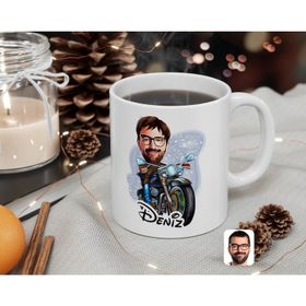 Kişiye Özel Erkek Motorcu Karikatürlü Beyaz Kupa