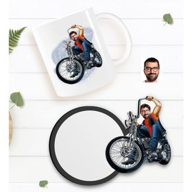 Kişiye Özel Erkek Motorcu Karikatürlü Beyaz Kupa