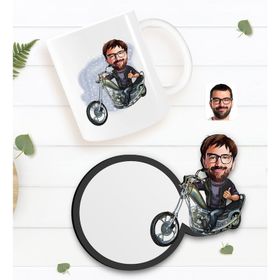 Kişiye Özel Erkek Motorcu Karikatürlü Beyaz Kupa