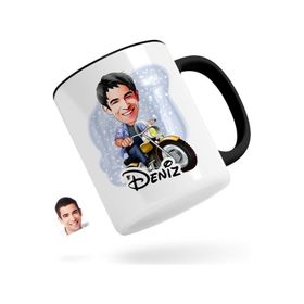 Kişiye Özel Erkek Motorcu Karikatürlü Siyah Kupa Bardak