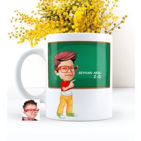 Kişiye Özel Erkek Öğrenci Karikatürlü Beyaz Kupa Bardak