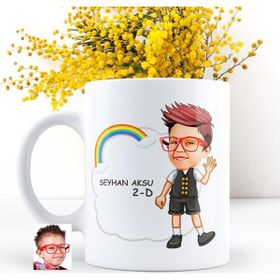 Kişiye Özel Erkek Öğrenci Karikatürlü Beyaz Kupa Bardak