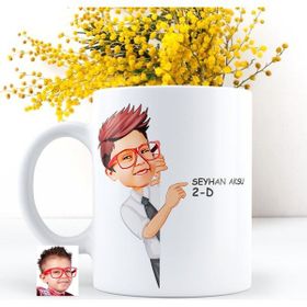 Kişiye Özel Erkek Öğrenci Karikatürlü Beyaz Kupa Bardak