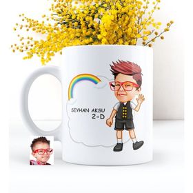 Kişiye Özel Erkek Öğrenci Karikatürlü Beyaz Kupa Bardak