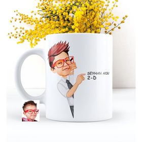 Kişiye Özel Erkek Öğrenci Karikatürlü Beyaz Kupa Bardak