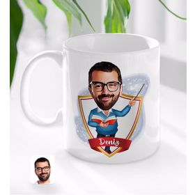 Kişiye Özel Erkek Öğretmen Karikatürlü Beyaz Kupa Bardak