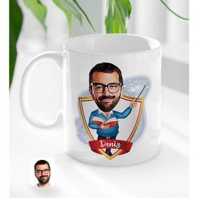 Kişiye Özel Erkek Öğretmen Karikatürlü Beyaz Kupa Bardak