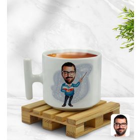 Kişiye Özel Erkek Öğretmen Karikatürlü Beyaz Kupa Bardak