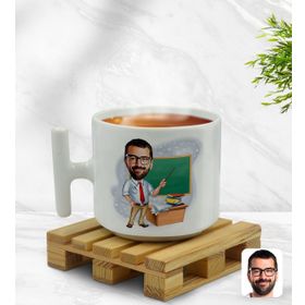 Kişiye Özel Erkek Öğretmen Karikatürlü Beyaz Kupa Bardak