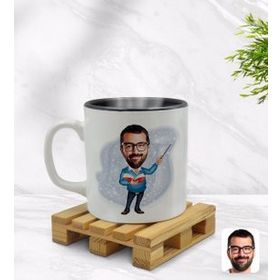 Kişiye Özel Erkek Öğretmen Karikatürlü Siyah Kupa Bardak