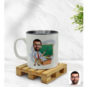 Kişiye Özel Erkek Öğretmen Karikatürlü Siyah Kupa Bardak