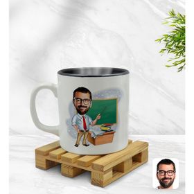 Kişiye Özel Erkek Öğretmen Karikatürlü Siyah Kupa