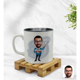 Kişiye Özel Erkek Öğretmen Karikatürlü Siyah Kupa