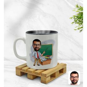 Kişiye Özel Erkek Öğretmen Karikatürlü Siyah Kupa