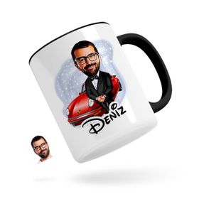 Kişiye Özel Erkek Patron Karikatürlü Siyah Kupa Bardak