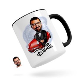 Kişiye Özel Erkek Patron Karikatürlü Siyah Kupa Bardak