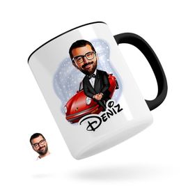 Kişiye Özel Erkek Patron Karikatürlü Siyah Kupa Bardak