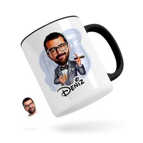 Kişiye Özel Erkek Patron Karikatürlü Siyah Kupa