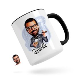 Kişiye Özel Erkek Patron Karikatürlü Siyah Kupa