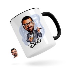 Kişiye Özel Erkek Patron Karikatürlü Siyah Kupa