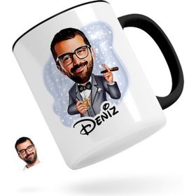 Kişiye Özel Erkek Patron Karikatürlü Siyah Kupa