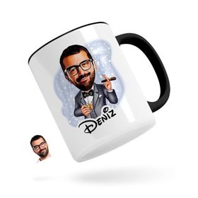 Kişiye Özel Erkek Patron Karikatürlü Siyah Kupa