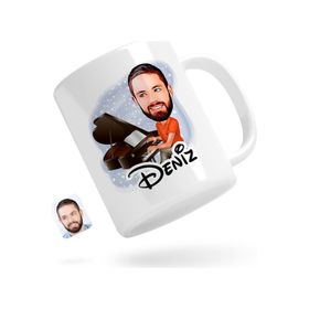 Kişiye Özel Erkek Piyanist Karikatürlü Beyaz Kupa Bardak