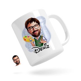 Kişiye Özel Erkek Ressam Karikatürlü Beyaz Kupa Bardak