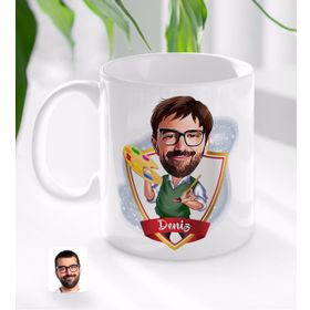 Kişiye Özel Erkek Ressam Karikatürlü Beyaz Kupa Bardak