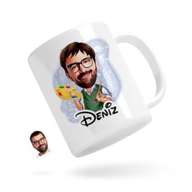 Kişiye Özel Erkek Ressam Karikatürlü Beyaz Kupa Bardak