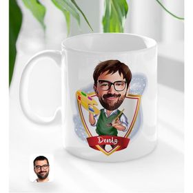 Kişiye Özel Erkek Ressam Karikatürlü Beyaz Kupa Bardak