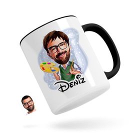 Kişiye Özel Erkek Ressam Karikatürlü Siyah Kupa Bardak