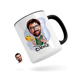 Kişiye Özel Erkek Ressam Karikatürlü Siyah Kupa Bardak