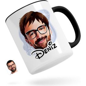 Kişiye Özel Erkek Yüz Karikatürlü Siyah Kupa Bardak