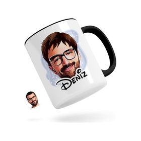 Kişiye Özel Erkek Yüz Karikatürlü Siyah Kupa Bardak