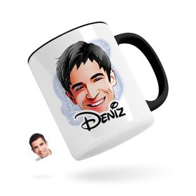 Kişiye Özel Erkek Yüz Karikatürlü Siyah Kupa