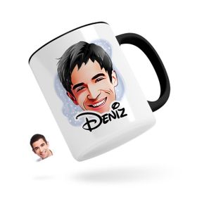 Kişiye Özel Erkek Yüz Karikatürlü Siyah Kupa