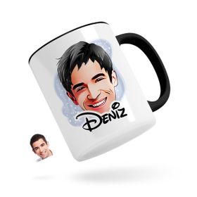 Kişiye Özel Erkek Yüz Karikatürlü Siyah Kupa