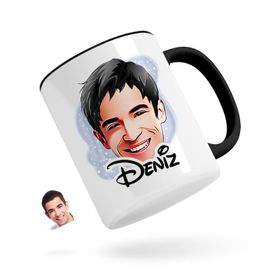 Kişiye Özel Erkek Yüz Karikatürlü Siyah Kupa