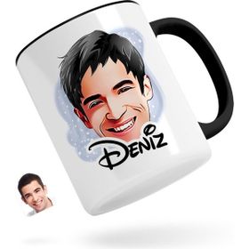Kişiye Özel Erkek Yüz Karikatürlü Siyah Kupa