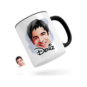 Kişiye Özel Erkek Yüz Karikatürlü Siyah Kupa