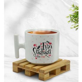 Kişiye Özel Evin Süslüsü Tasarımlı T Kulplu Beyaz Middle Kupa