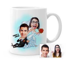Kişiye Özel Evleniyoruz Karikatür Beyaz 2 Kupa Bardak