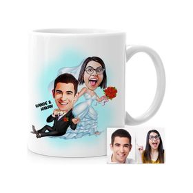 Kişiye Özel Evleniyoruz Karikatür Beyaz 2 Kupa Bardak