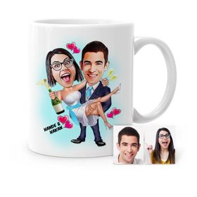 Kişiye Özel Evleniyoruz Karikatür Beyaz 4 Kupa Bardak